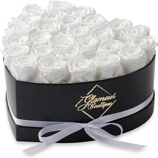 GLAMOUR BOUTIQUE 27 Flower Forever Heart Shape Box, Mothers Day Gift For Mom, Eternal Preserved Roses Gift for Her, Flowers bouquet, For Birthday, Anniversary, Girlfriend - White