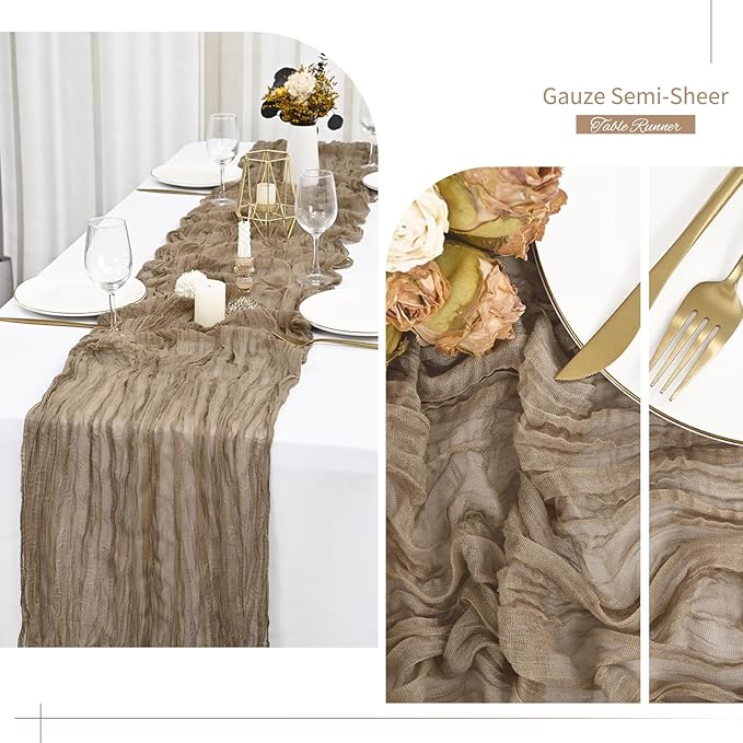 6 Pack Light Brown Cheesecloth Gauze Table Decor 10FT Semi-Sheer tbl Boho Rustic Wedding Decor Arch Draping Bridal Shower Holiday Party