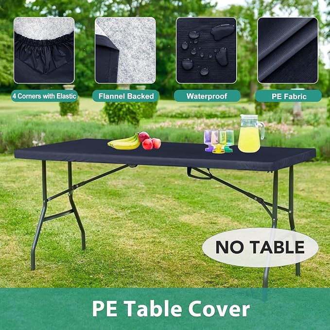 LUSHVIDA 6 Packs Vinyl Tablecloths with Flannel Backing for 6ft Rectangle Folding Table Cloths - Waterproof Plastic Picnic Table Covers with Elastic Corners, 30x72 inch, Navy Blue
