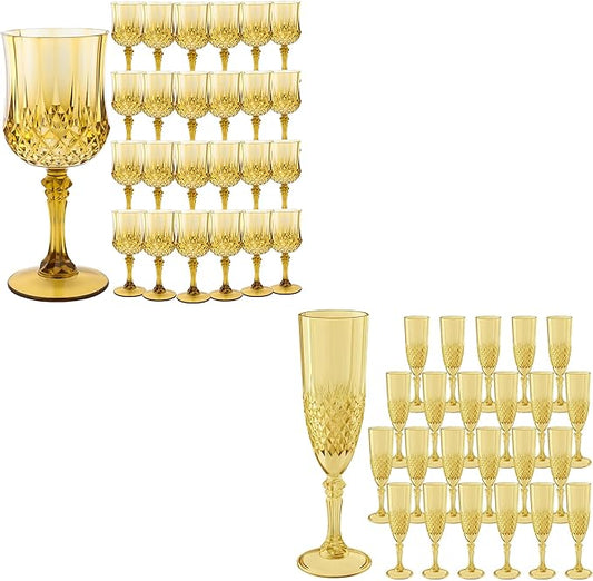 Plastic Wine Glasses，Plastic Goblets Vintage Style Cordial Drinking Glasses for Wedding Reception, Grand Event Party Supplies