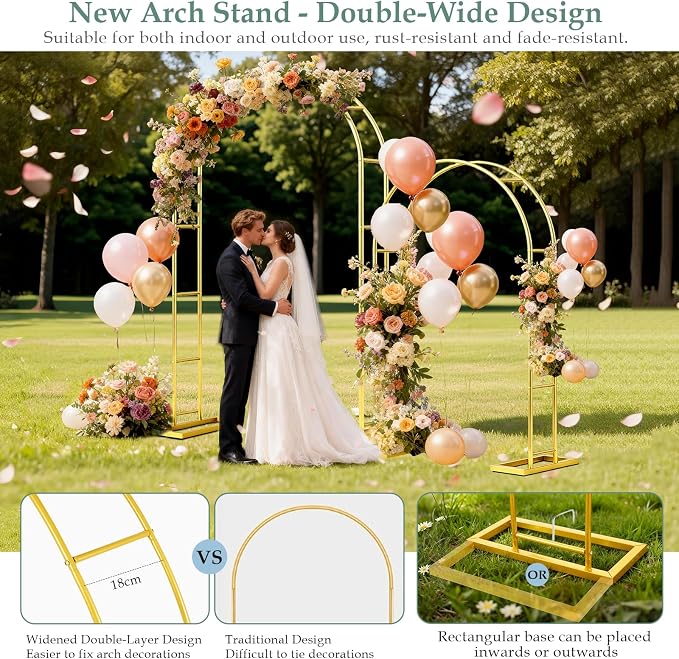 WellSign Arch Backdrop Stand 7.2FT, 6FT Set of 2, Metal Pergola Arbor Garden Arch Trellis for Climbing Plants Outdoor for Various Climbing Plant,Gold Balloon Arch kit Stand for Party Decoration