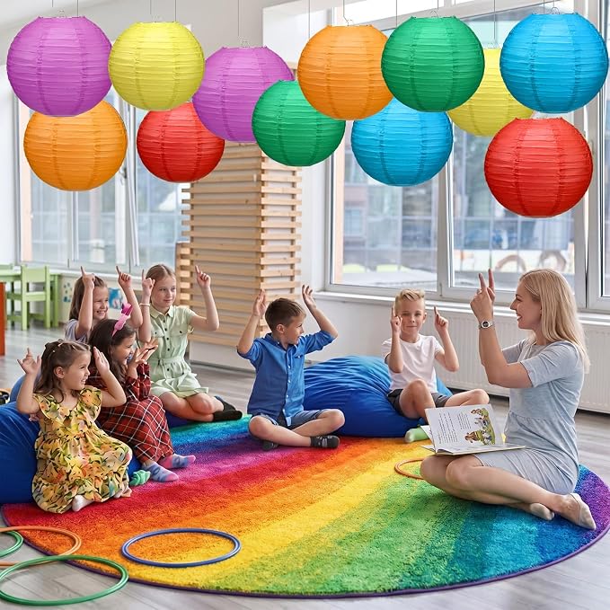 Retisee 12 Pcs 10 Inch Hanging Paper Lanterns Party Decorations Colorful Rainbow Classroom Decor for Birthday Back to School Party Decoration for Classrooms Wedding Birthday Ceilings