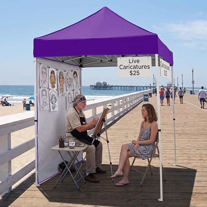 EAGLE PEAK Pop up Canopy 5x5, Outdoor Portable Canopy Tent with One Removable Sunwall, Carry Bag Included, Purple