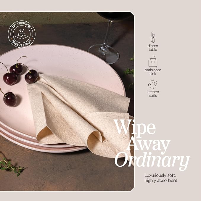 Disposable Cloth-Like Paper Napkins, 200 Pack 13" x 13" Linen-Feel Natural Color Luncheon Napkins For Wedding, Party, Kitchen Or Bathroom