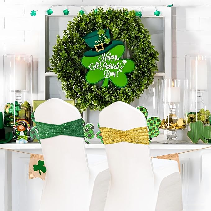 Eternal Beauty Set of 50 Sequin Chair Sash Band Bows Green Chair Sashes for Wedding Cover Decorations