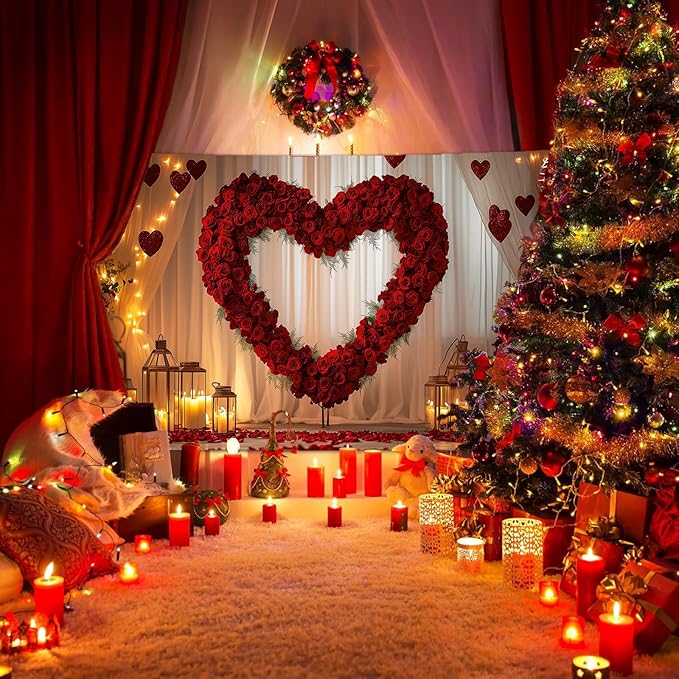10X8ft Valentine's Day Backdrop Red Love Heart Photography Background, Romantic Wedding Bridal Party Background Decor Love Heart Backdrop Banner Portrait Photo Studio Booth Props