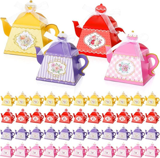 Qilery 72 Pcs Tea Party Favor Boxes Vintage Teapot Candy Boxes Floral Teapot Gift Supplies for Baby Shower Birthday Garden Wedding Decoration(Bright Color)