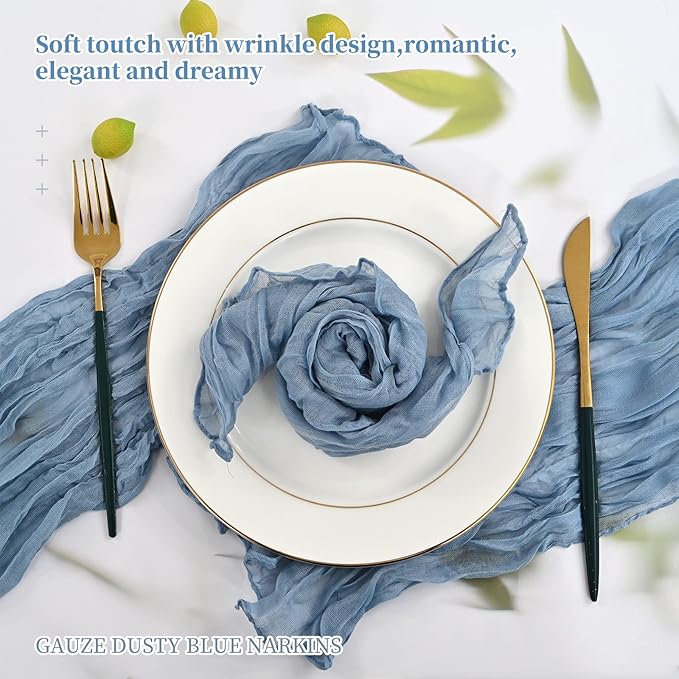 60 PCS Dusty Blue Gauze Cheesecloth Napkins,20x20 Inch Gauze Napkin Rustic Wrinkled Cheesecloth Napkin Bulk Washable Dinner Table Napkins for Wedding Party Bridal Shower Baby Shower Events Decor