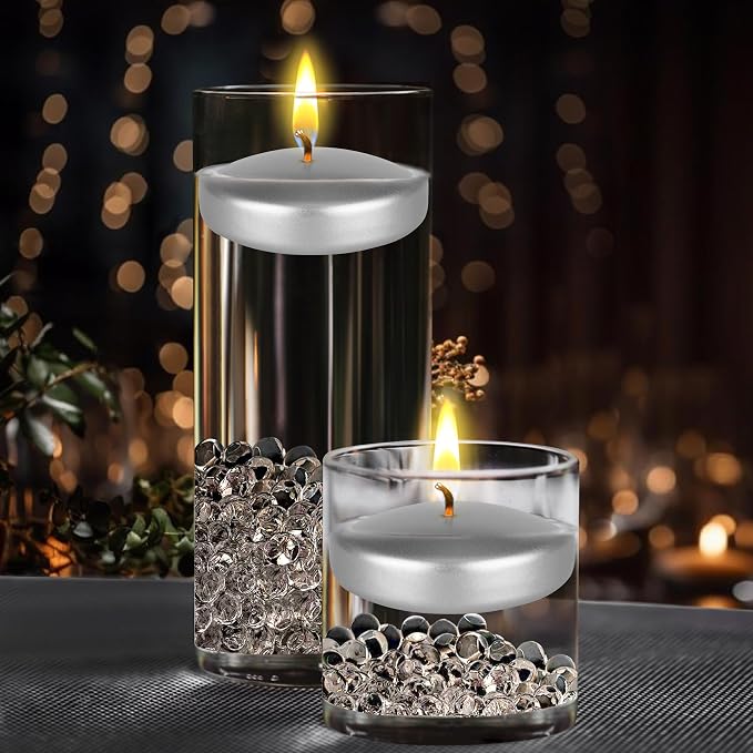 Mega Candles 12 pcs Unscented Silver Floating Candles, Hand Poured Wax Candle 3 Inch Diameter, Home Décor, Wedding Receptions, Centerpieces, Occasions, Events, Festivities, Meditations, Spas