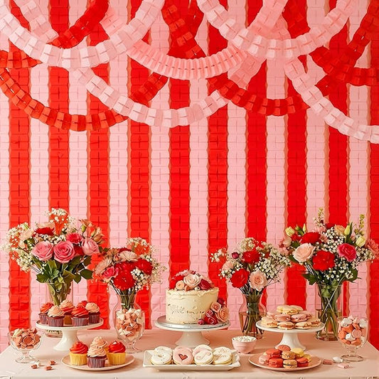 Epakh 12 Pcs Pink and Red Streamers Garland 9.84 ft Four Leaf Clover Paper Chain Garland Paper Chains Banner for Wedding Baby Bridal Shower Engagement Party Backdrop Valentine's Day Decor