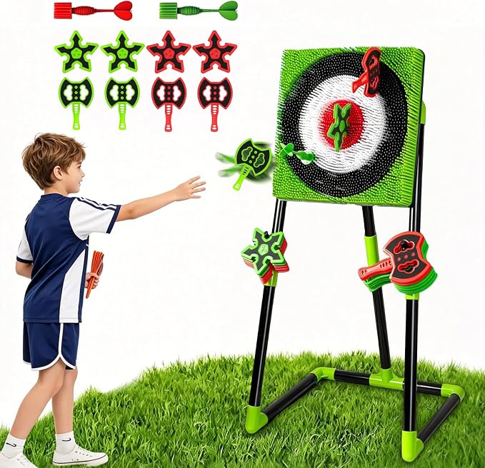 Axe Throwing Game for Backyard, 2-in-1 Axe & Dart Target Game Set with 4 Safe Throwing Axes & 6 Darts, Portable Outdoor Indoor Family Party Yard Game for Adults & Kids