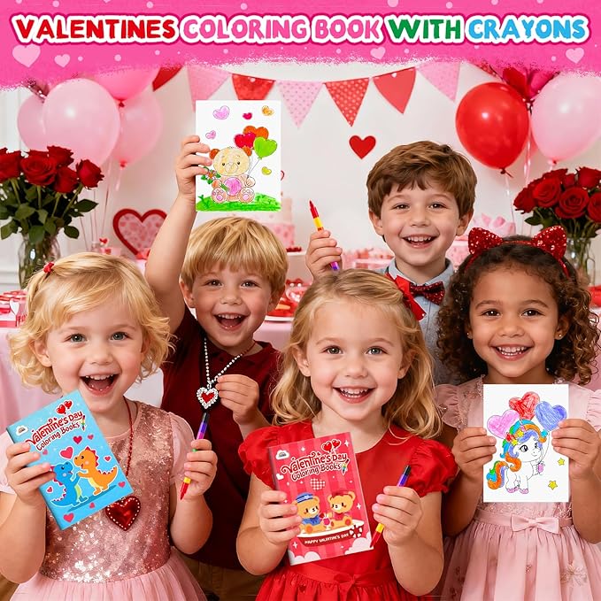 ZMLM 24 Pack Valentine's Coloring Books for Kids with Crayons,Party Favors for Kids 4-8, Goodie Bags Stuffers for Toddlers, Classroom Prizes Birthday Return Gifts (Valentine)