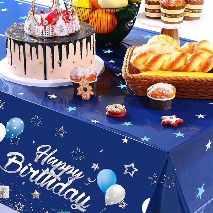 Moukeren Navy Blue Birthday Party Decorations Confetti Balloons Kit Happy Birthday Photography Backdrop Banner Tablecloths for Boys Girls Men Women Party Supplies Decor(Navy Blue and Silver)