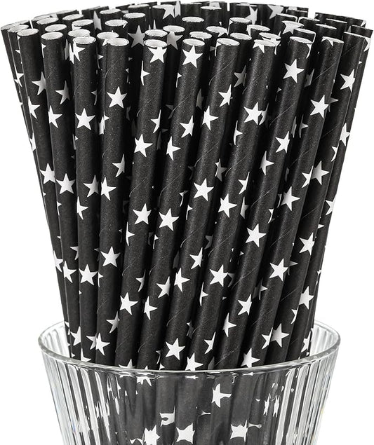 Paper Straws, 7.9 x 0.236 in, 200 Count, Food Grade, Biodegradable (200, Black)