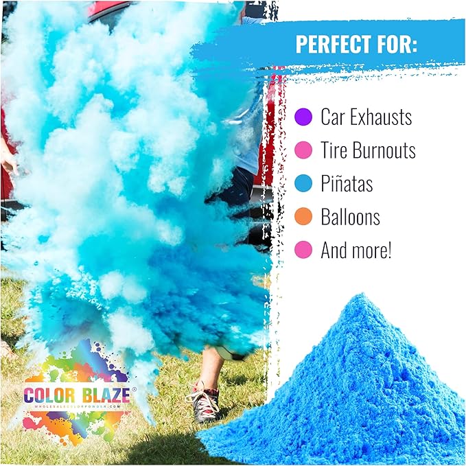 Color Blaze Blue Baby Gender Reveal Powder - 2 Pounds of Colored Powder for Boy - for Motorcycle Burnout, Toss, Photoshoot, Party & Festival - Combo Pack of 2 Bags with 1 Pound - Blue