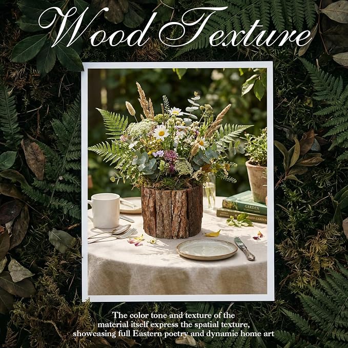 6 Set Wooden Vase for Centerpieces Wedding Flower Table Centerpieces Decor Rustic Bark Stump Bucket Farmhouse Wood Planter Pot for Woodland Party Window Home (Flower Foam,Medium)
