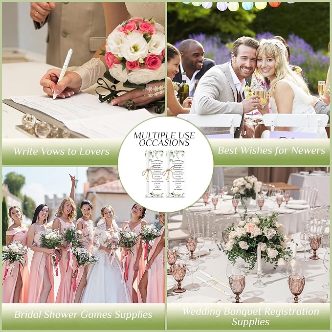 Tenceur 50 Sets Wedding Bridal Shower Pens for Guests with Thank You Cards and Twine Wedding Reception Party Favors Retractable Ballpoint Pens Bulk Black Ink for Proposal Bachelor Party Supplies