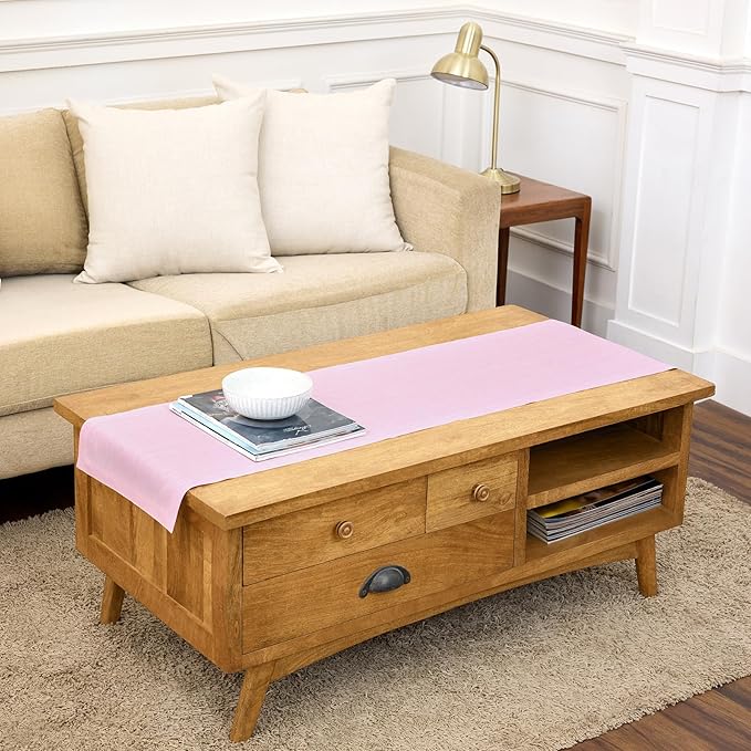 Solino Home Linen Short Table Runner 48 Inches - Athena, 100% Pure Linen Bubblegum Pink Table Runner 14 x 48 Inch Ideal for Dresser and Coffee Tables - Mothers Day, Spring, Summer