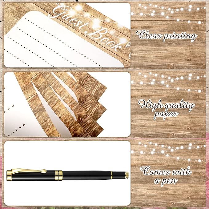 Wood Grain Wedding Guest Book with Pen for Wedding Decor Birthday Rustic Leaves Visitors Book for Anniversary Funeral White Leaves Bridal Shower Wood Grain Guestbook Signing Rustic Decor