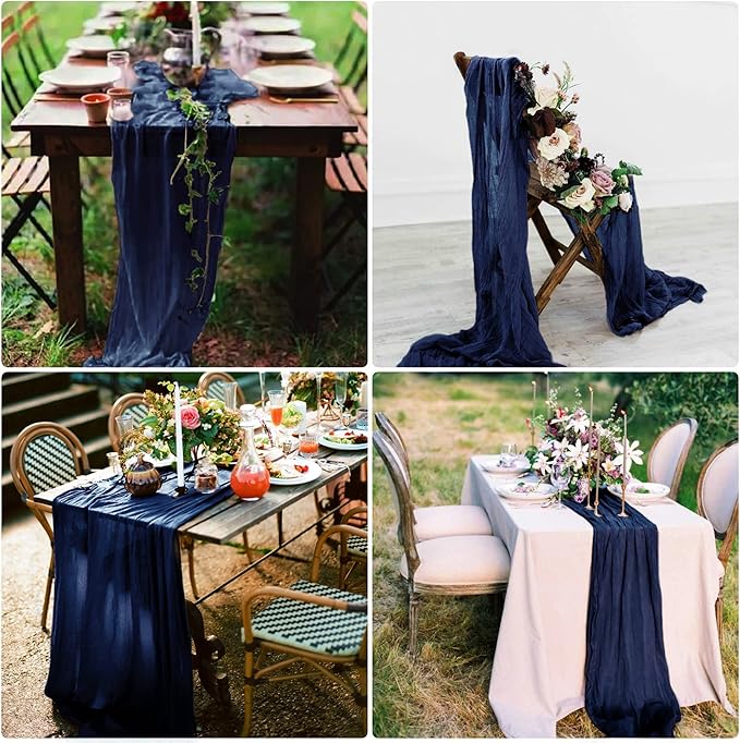 15 Pack Navy Blue Cheesecloth Table Runner 10Ft Gauze Cheese Cloth Table Runner 35x 120Inch Romantic Boho Table Runners for Wedding Birthday Party Anniversary Bridal Baby Shower Reception Table Décor