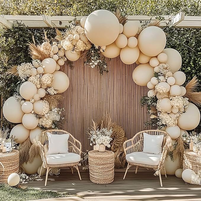 108Pcs White Sand Double Stuffed Balloons Different Size, 18/12/10/5 inch Matte Cream Beige Nude Ivory Balloons Garland Arch kit for Baby Shower Birthday Wedding Neutral Party Decoration