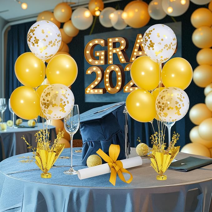 4 Set Gold Table Centerpiece Balloons Stand Kit with Gold and Confetti Balloons for Birthday Party Baby Shower Wedding Bridal Shower Graduation Prom Table Decorations