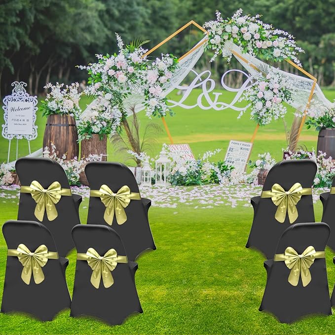 HAINARverS Stretch Spandex Folding Chair Covers 30PCS Universal Fitted Chair Cover Protector for Wedding,Party, Banquet, Holidays, Celebration, Decoration (Black, 30 PCS)