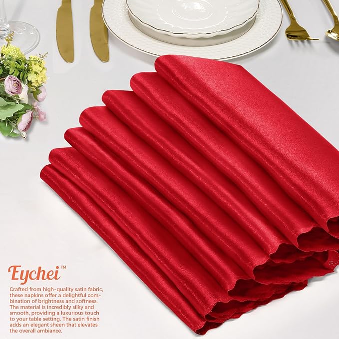 60 Pieces Red Satin Napkins 20x20 Inches Satin Cloth Napkins, Square Satin Napkins with Scalloped Edges, Elegant & Silky Table Napkins for Restaurant Banquet Wedding