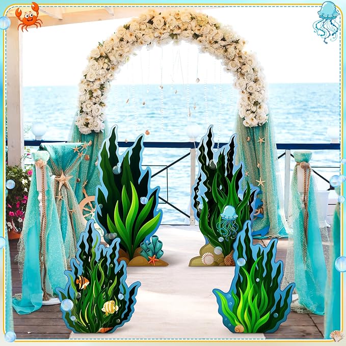 4 Pcs Seaweed Cardboard Cutouts Set of 4 Under The Sea Lifesize Party Decorations with Ocean Elements Vibrant Ocean Themed Props for Events and Displays 19.69-23.62 Inches Tall Cutouts