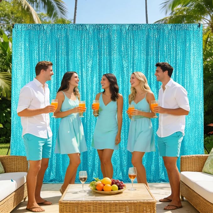 Sugargirl Turquoise Sequin Backdrop Curtain 6 Panels 2FTx8FT Glitter Turquoise Background Drapes Sparkle Photography Backdrop for Party Wedding Birthday Wall Decoration