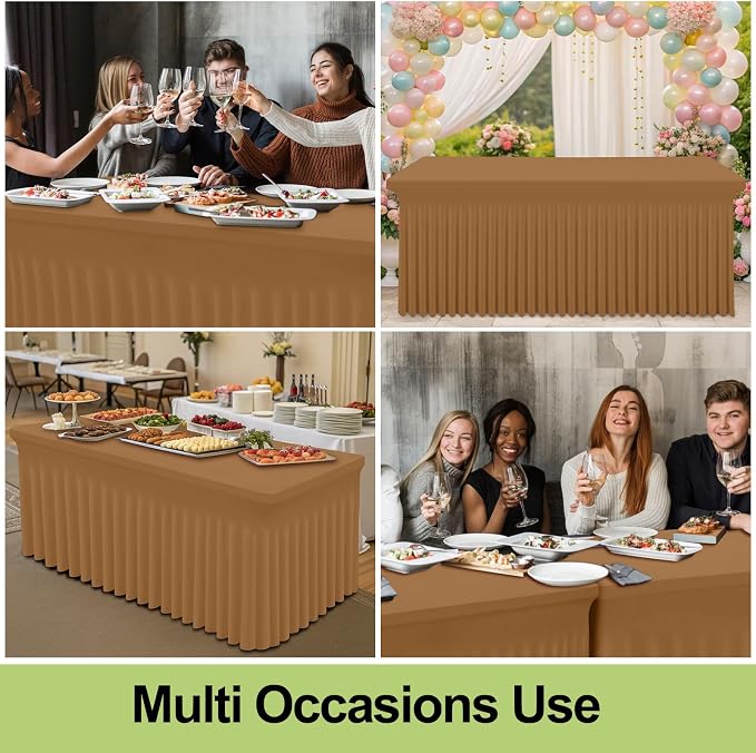 Smiry Spandex Tablecloth 2 Pack, Elastic Fitted Stretch Tablecloth for 4FT Rectangle Tables, Waterproof Washable Table Cover Skirt for Outdoor, Wedding, Banquet & Parties (Brown, 48Lx30Wx30H Inch)