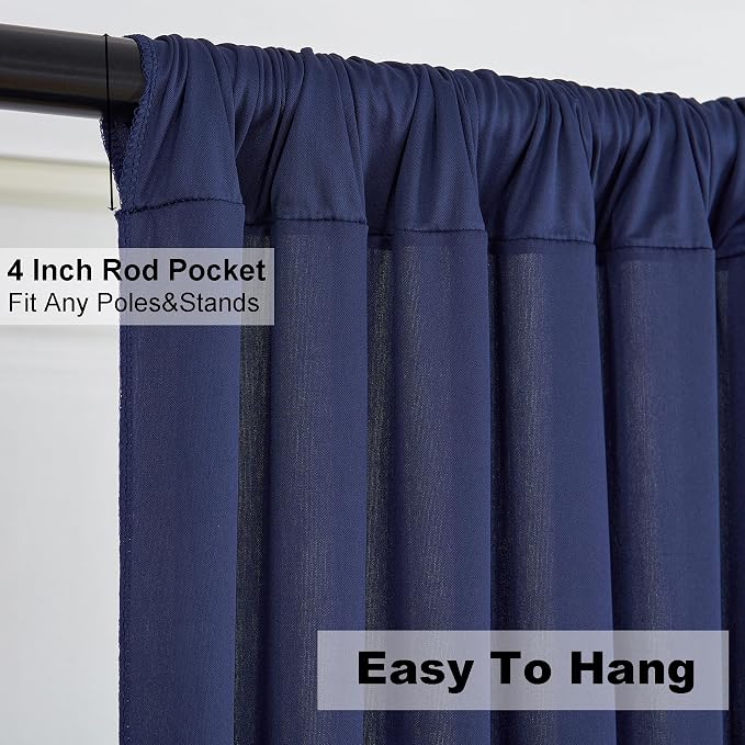 50ft×10ft Wrinkle Free Navy Blue Backdrop Curtain for Grad Birthday Party, 10 Panels 5×10ft Thick Silky Polyester Photo Backdrop Drapes for Wedding Baby Shower Anniversary Background