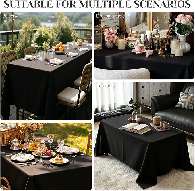 WIGENIUS 2 Pack Black Table Cloth Rectangle Tablecloths 60X126 Inch,Polyester Table Cloth for 8 Foot Rectangle Tables,Wrinkle Resistant Washable Fabric Table Covers for Party,Wedding Banquet