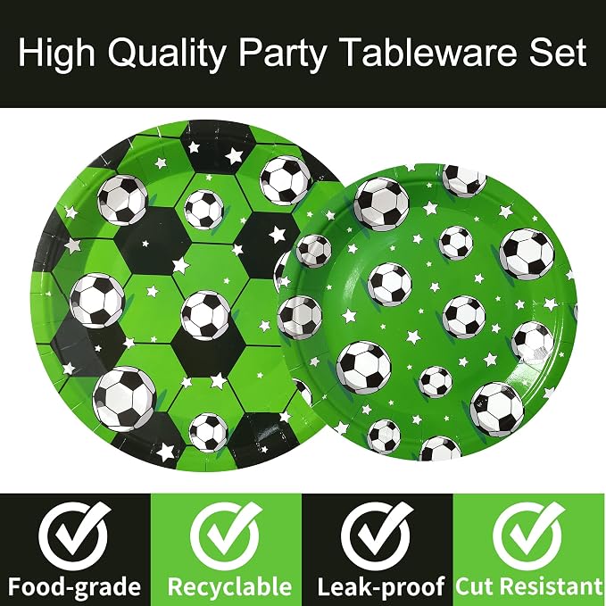 Soccer Party Supplies for 24 Guests Soccer Party Plates and Napkins Party Favors Set with Dinner Dessert Plates Soccer Birthday Themed Paper Plastic Plates for Boy Game Day Decorations (96 Pieces)