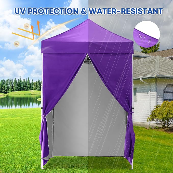 COOS BAY 5x5 Pop Up Canopy Tent with Side Walls, Easy Setup Portable Sun Shelter with Carry Bag, Outdoor Shade for Beach, Camping, Sports & Backyard, Purple