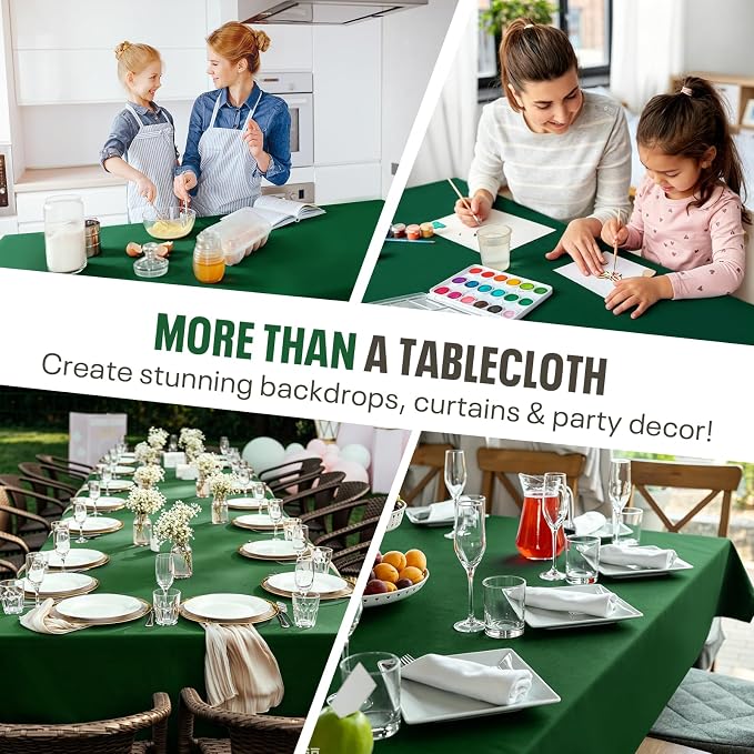 54IN X 600FT Plastic Table Cover Roll, Plastic Table Cloths for Parties, Birthday, Weddings, Banquet,Disposable Tablecloth Roll for All Shape Tables,Party Supplies(Green, 54 Inch X 600 Feet)