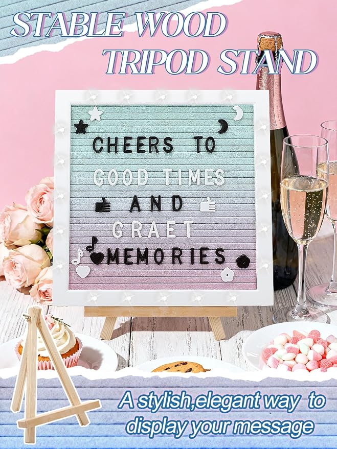 Changeable Felt Letter Board with LED Lights - 10×10" Message Custom Signs & Wood Stand & 450 Letters, Poster Board for Baby/Pregnancy Announcement/Classroom Decor Gifts First Day of School, Gradient