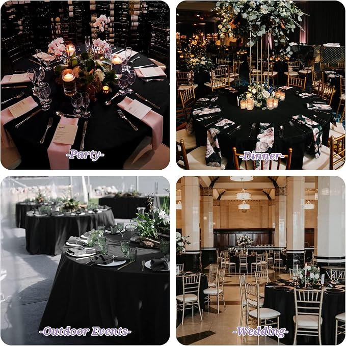 Showgeous 12 Pack Black Round Tablecloth - 120 Inch Polyester Table Cloth - Washable Decorative Fabric Table Covers for Wedding, Dining, Party, Banquet, Buffet
