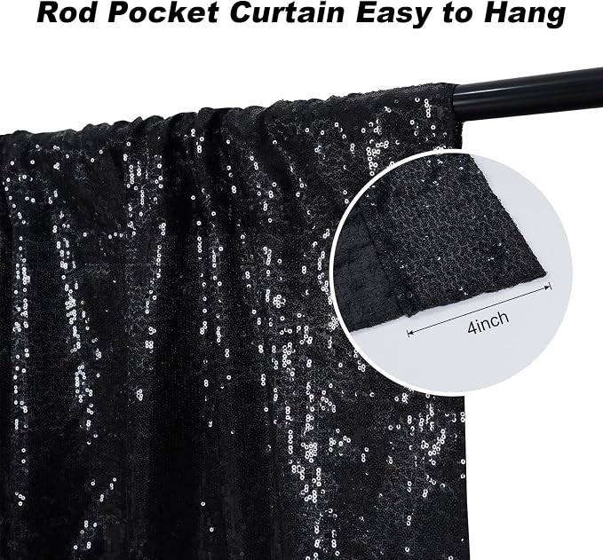 Juya Delight Black Sequin Backdrop, 4FTx6FT NO See-Through Photobooth Backdrop Curtains for Birthday, Party, Wedding Decoration