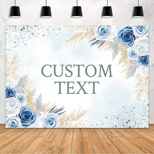 MEHOFOND Custom Boho Happy Anniversary Backdrop Blue Floral Bohemia Pampas Grass Anniversary Banner Cheers to Marriage Wedding Party Decorations Memorial Portrait Photo Booth Background 8x6ft