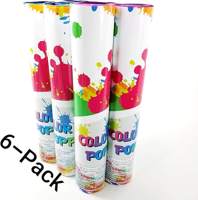 Adventure Awaits! - BABY GENDER REVEAL & FOR OTHER FESTIVALS - Color Dispenser 6-Pack Hand Held Air Filled Party Popper - Also For Color Run Festival Product - Choice of 4 color combo's (Multi Colors)