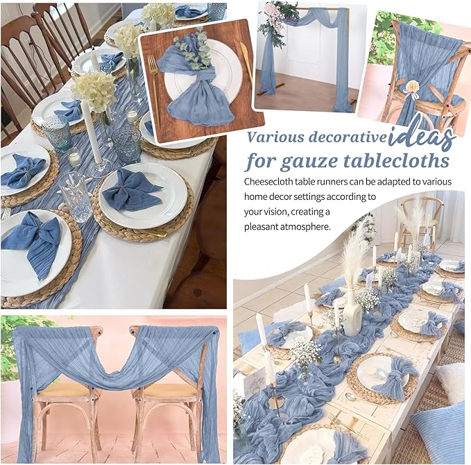 18 Pack Cheesecloth Table Runner Dusty Blue 10Ft Rustic Boho Gauze Table Runner Romantic Long Sheer Fabric Cheesecloth Table Runner for Wedding Festival Birthday Anniversary Dinner Outdoor Events
