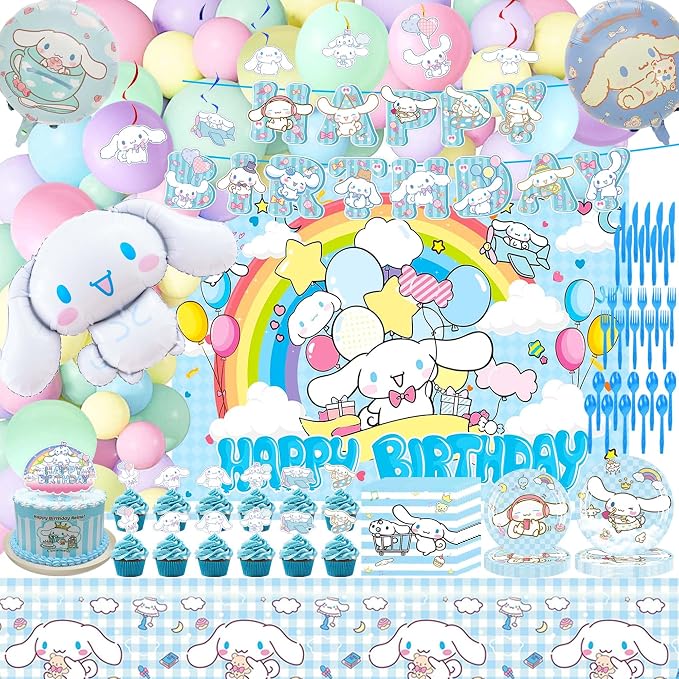 202 PCS Cute Birthday Party Supplies - Theme Balloon Arch Kit, Banner, Balloons, Backdrop, Tablecloth, Paper Tableware for Adult Theme Party Decorations