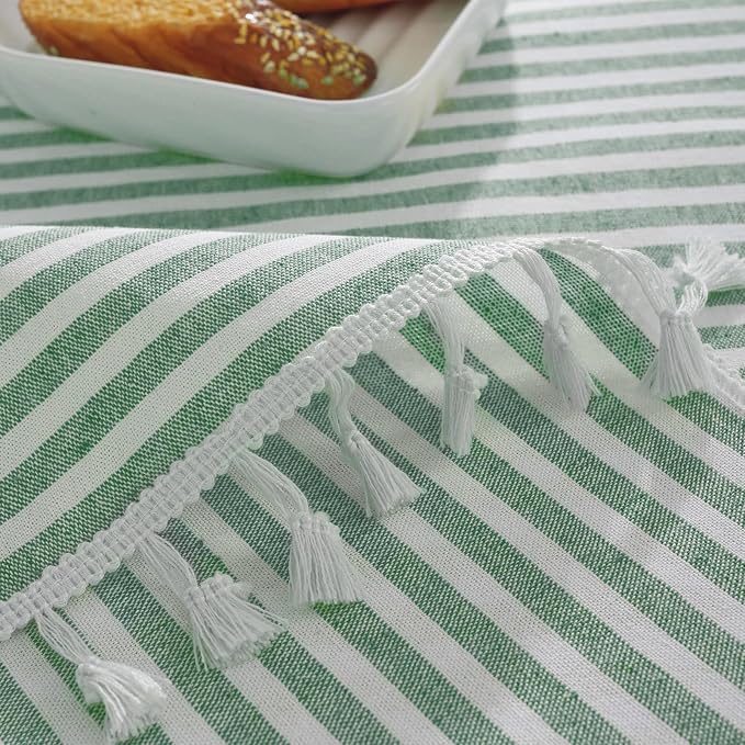 meioro Striped Tablecloth Rectangle Tablecloths Cotton Blend Table Cloth Washable Tabletop Decorative Fabric Table Cover for Kitchen Dinning (Green, 55 x 70 Inch)