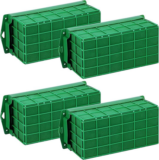 Hahood 4 Packs Floral Foam Cage Rectangle Flower Cage Holders with Floral Foam Flower Arrangement Supplies for Fresh Flowers, Home Wedding Decorations, 11.8 x 4.3 x 3.1 Inches