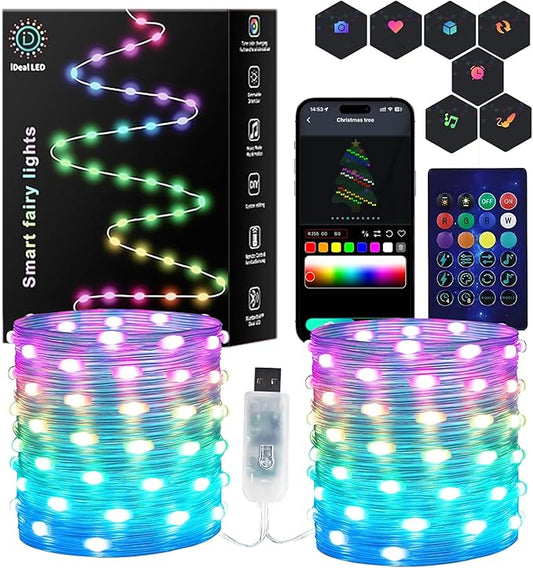 Super RGB Smart Fairy Lights 131.2Ft 400LEDs, Color Changing led String Lights with Remote & APP Control, DIY RGB-IC Dynamic Multicolor Twinkle Lights for Indoor Room Bedroom Birthday Party Decor