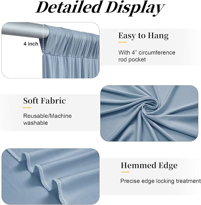 50ft x 15ft Dusty Blue Backdrop Curtains for Wedding Parties, 10 Panels Extra Long Wrinkle Free Fabric Drapes Photo Backdrop for Baby Shower Birthday Stage Reception Lobby Decoration