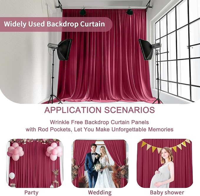GALLETY 20 FT x 10 FT Red Backdrop Curtain - Polyester Backdrop Curtain Panels with 4 Inch Rod Pockets - Wedding Ceremony Party Home Window Decoration