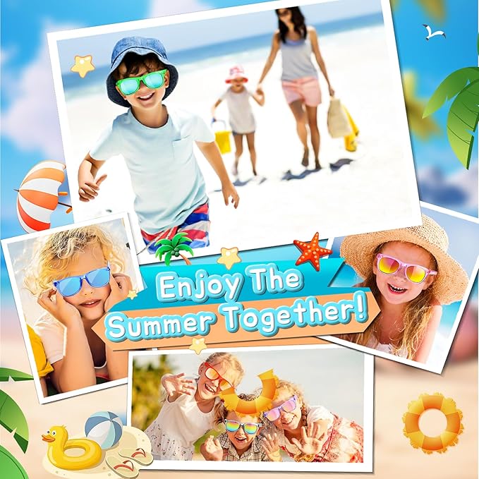 GKTZ Kids Sunglasses Party Favors - Boys Girls Age 3-8 Birthday Goodie Bags Stuffers, Neon Sunglasses Bulk with UV 400 Protection for Kids Classroom Favors - 24 Packs