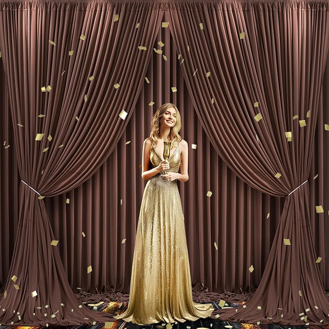 8 Panels Brown Backdrop Curtain for Parties Wedding Wrinkle Free Brown Photo Curtains Backdrop Drapes Fabric Decoration for Birthday Party Baby Shower 40ft(W) x 10ft(H)
